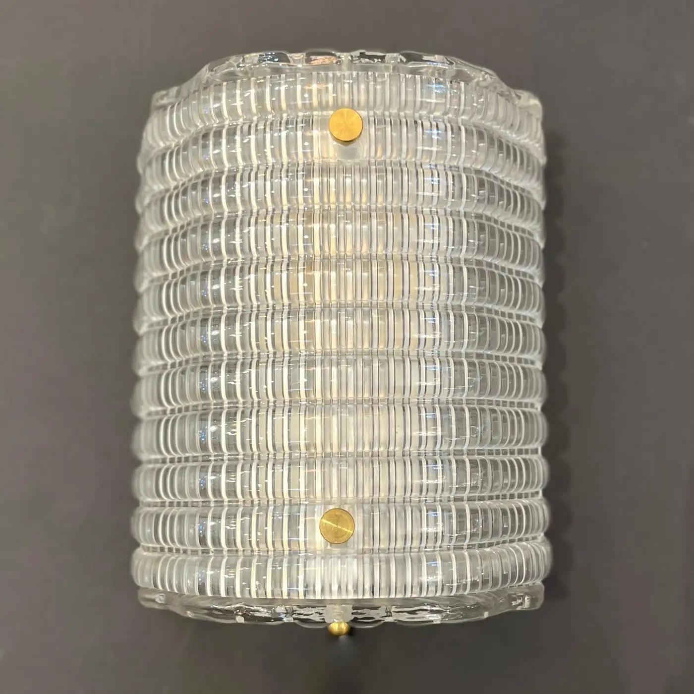New Italian Organic Modern Crystal Molded Pattern Murano Glass Brass Wall Lights For Sale 5