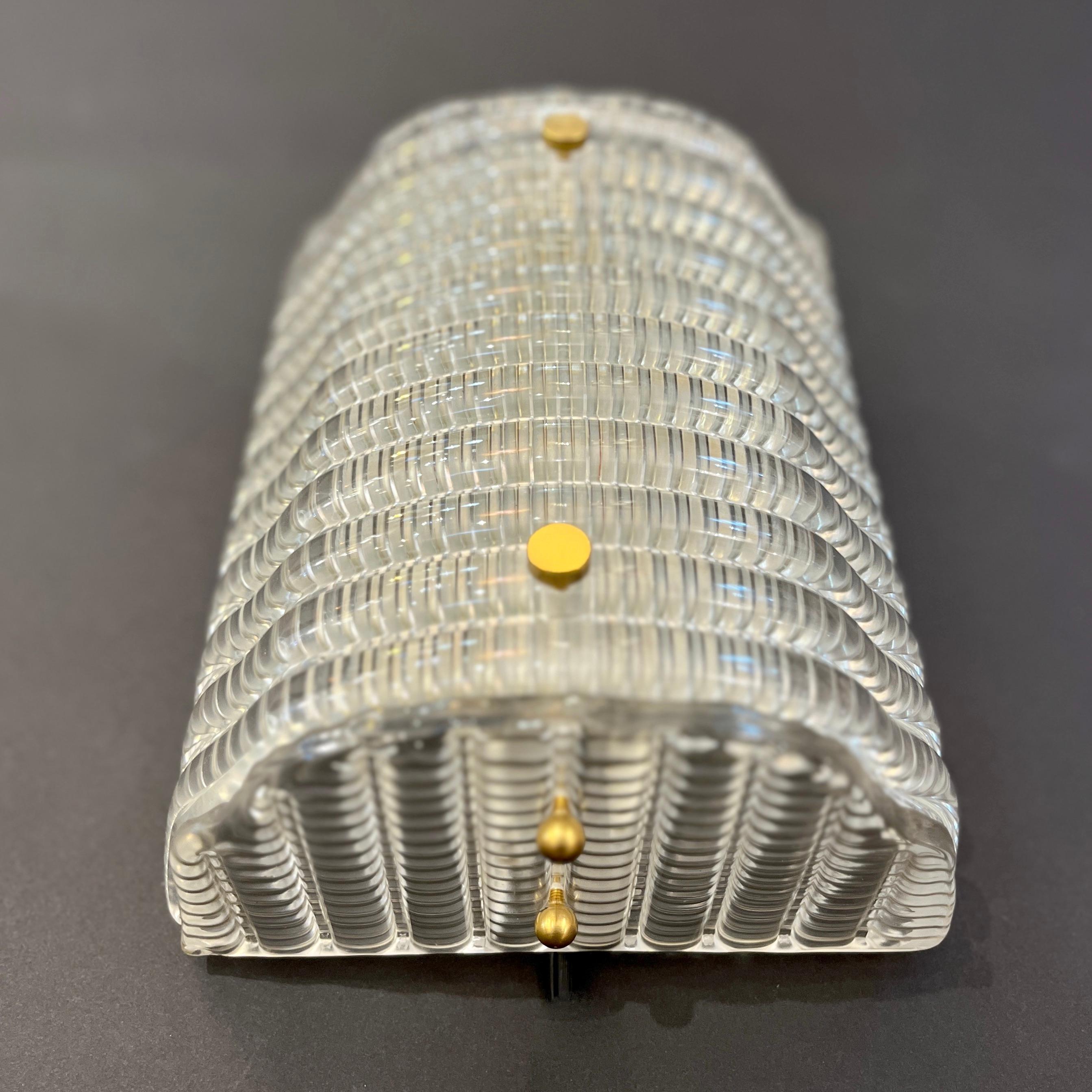 New Italian Organic Modern Crystal Molded Pattern Murano Glass Brass Wall Lights For Sale 6