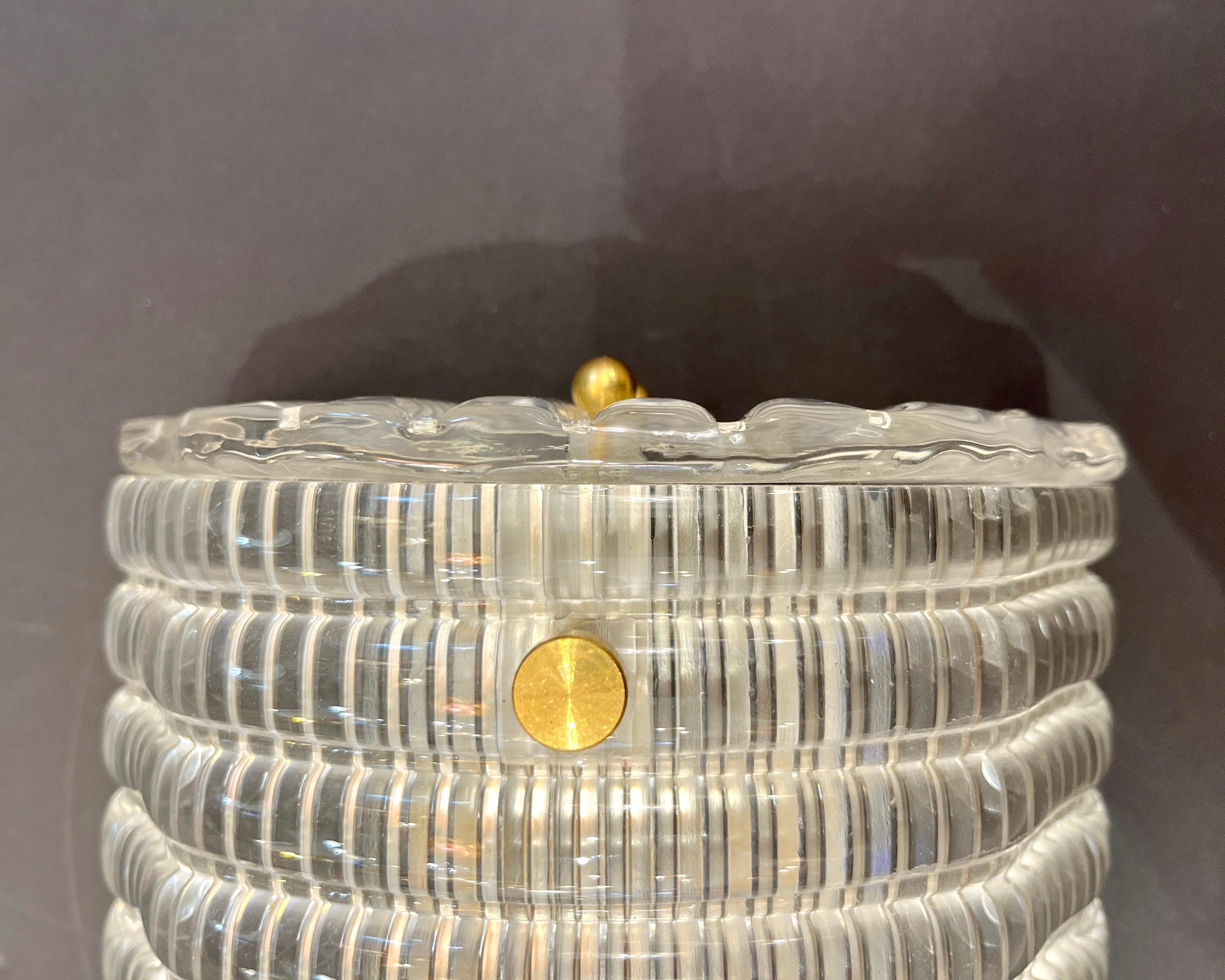 New Italian Organic Modern Crystal Molded Pattern Murano Glass Brass Wall Lights For Sale 7