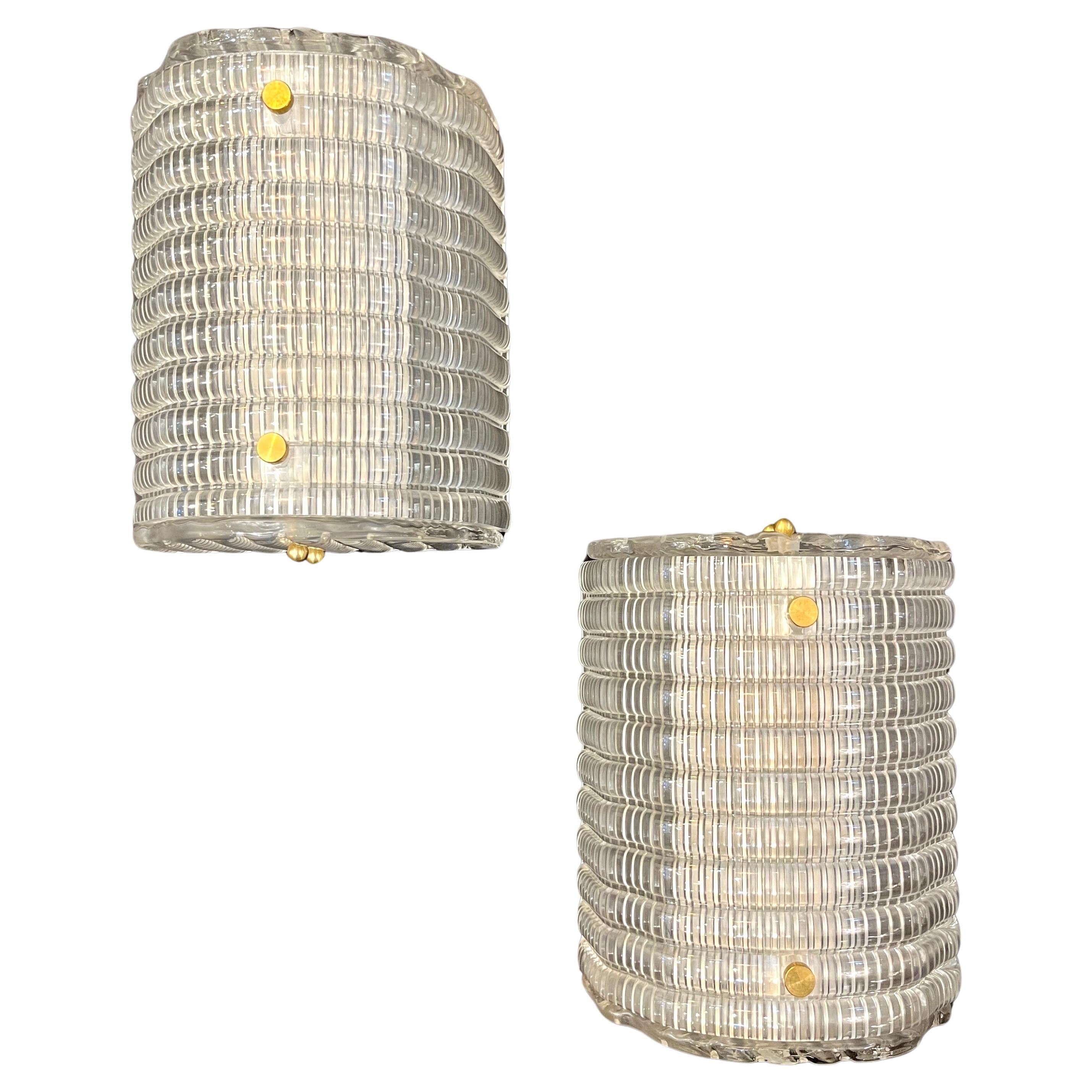 New Italian Organic Modern Crystal Molded Pattern Murano Glass Brass Wall Lights For Sale 9