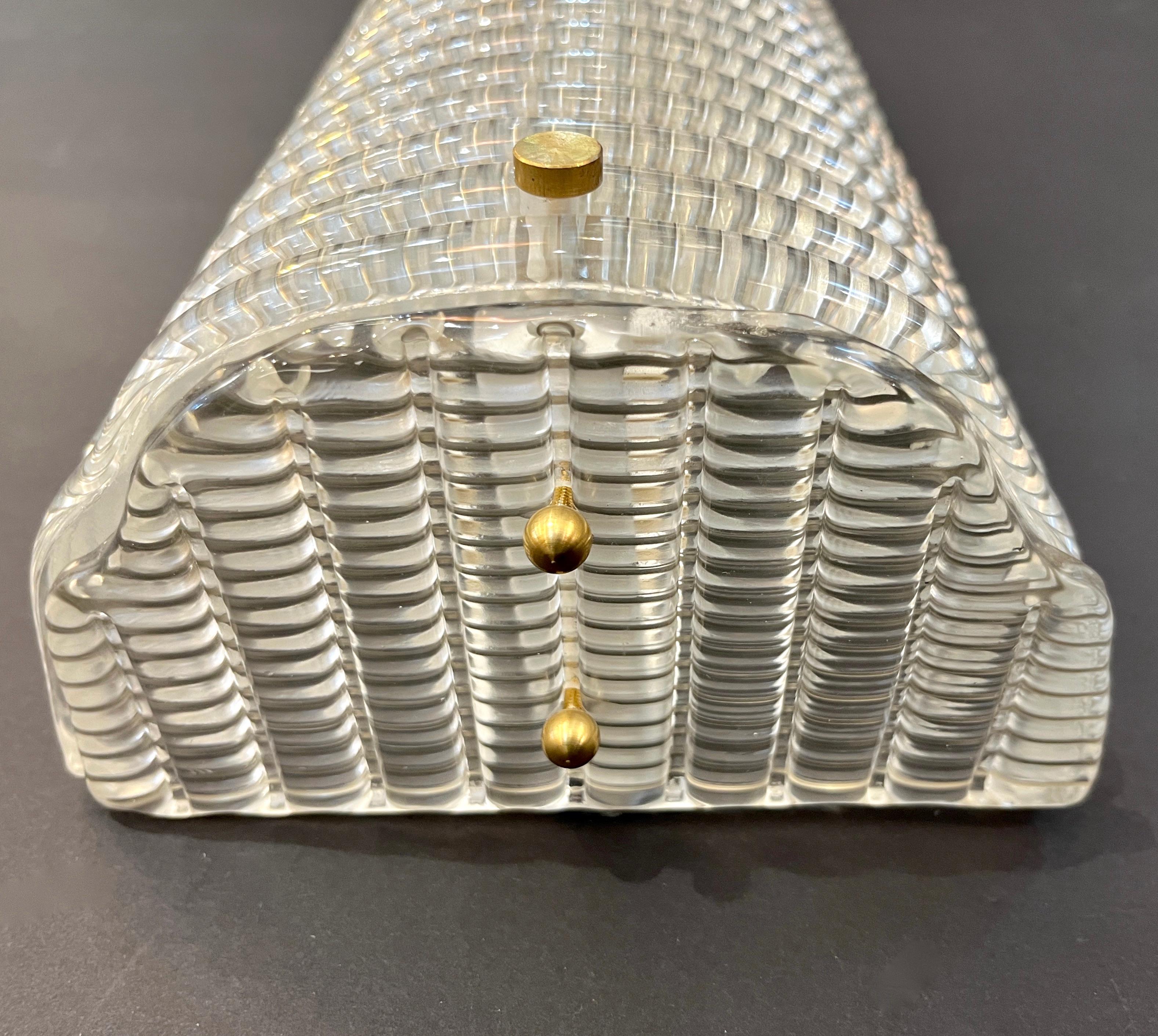 Frosted New Italian Organic Modern Crystal Molded Pattern Murano Glass Brass Wall Lights For Sale