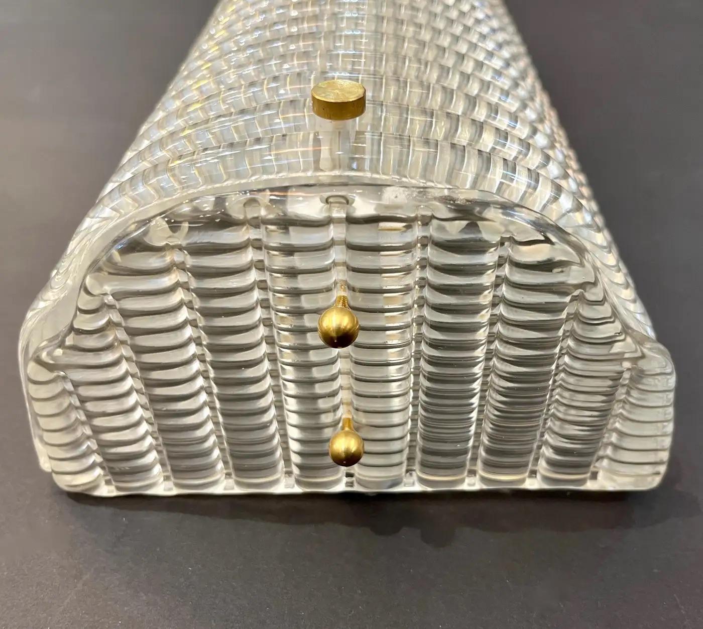 Frosted New Italian Organic Modern Crystal Molded Pattern Murano Glass Brass Wall Lights For Sale