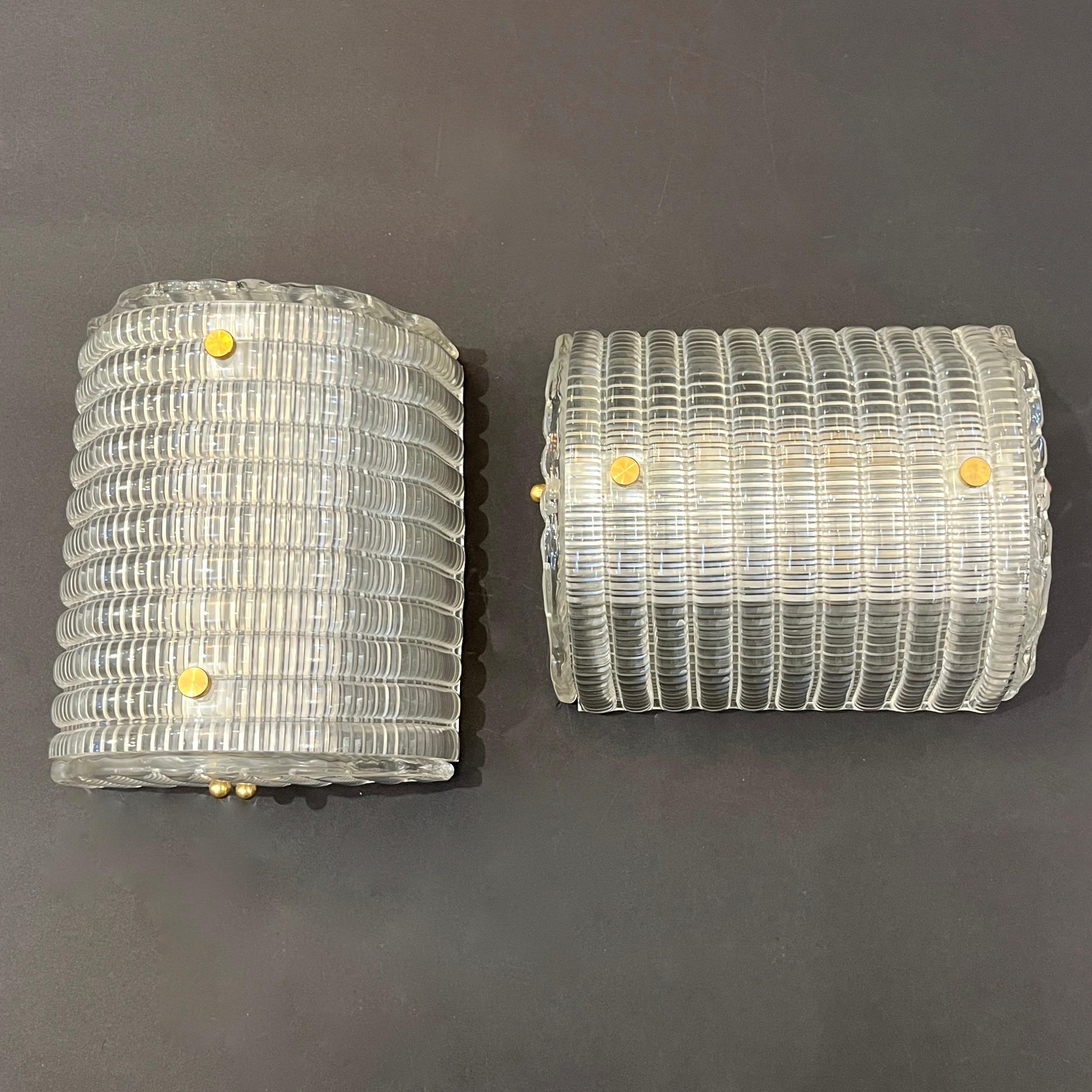 New Italian Organic Modern Crystal Molded Pattern Murano Glass Brass Wall Lights In New Condition For Sale In New York, NY