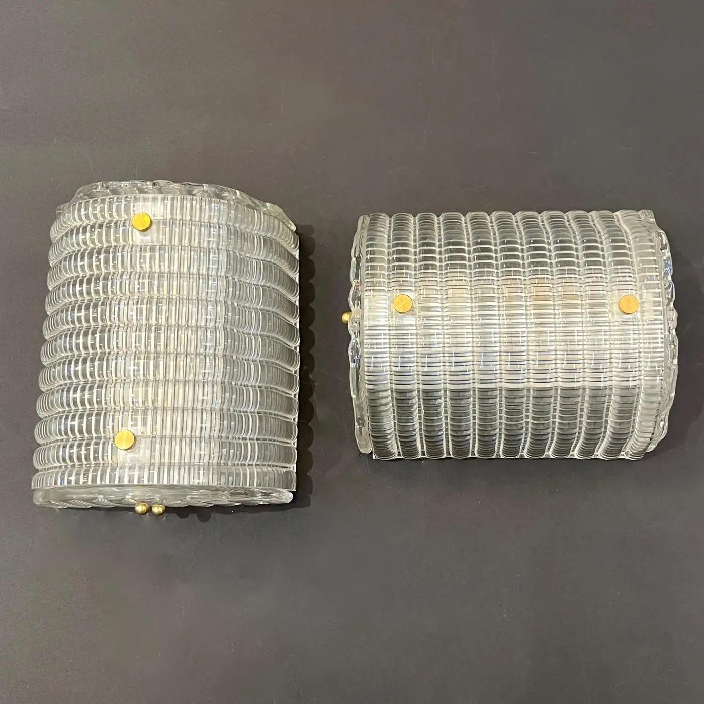 New Italian Organic Modern Crystal Molded Pattern Murano Glass Brass Wall Lights In New Condition For Sale In New York, NY
