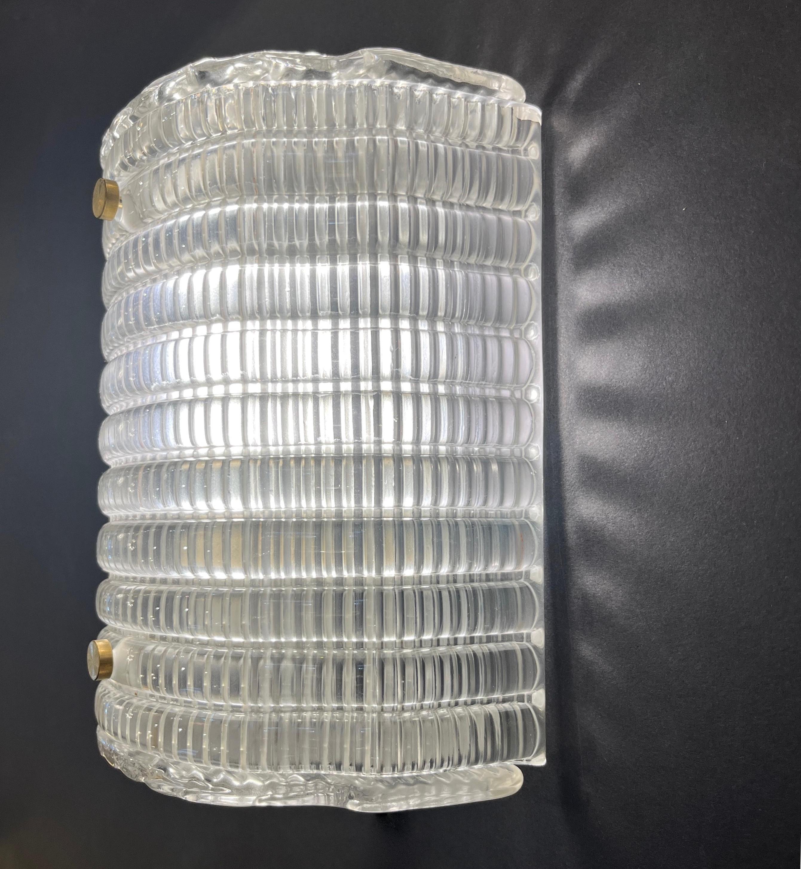 Contemporary New Italian Organic Modern Crystal Molded Pattern Murano Glass Brass Wall Lights For Sale