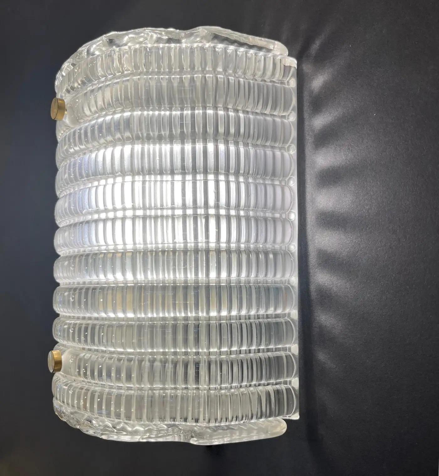 Contemporary New Italian Organic Modern Crystal Molded Pattern Murano Glass Brass Wall Lights For Sale