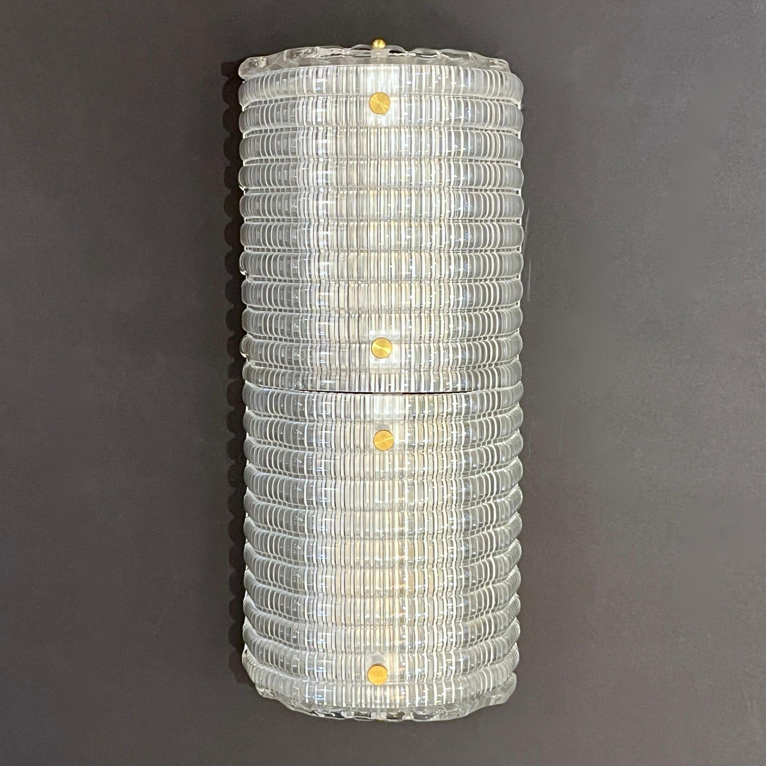 New Italian Organic Modern Crystal Molded Pattern Murano Glass Brass Wall Lights For Sale 1