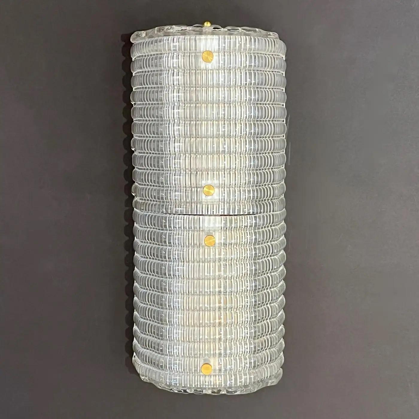 New Italian Organic Modern Crystal Molded Pattern Murano Glass Brass Wall Lights For Sale 1