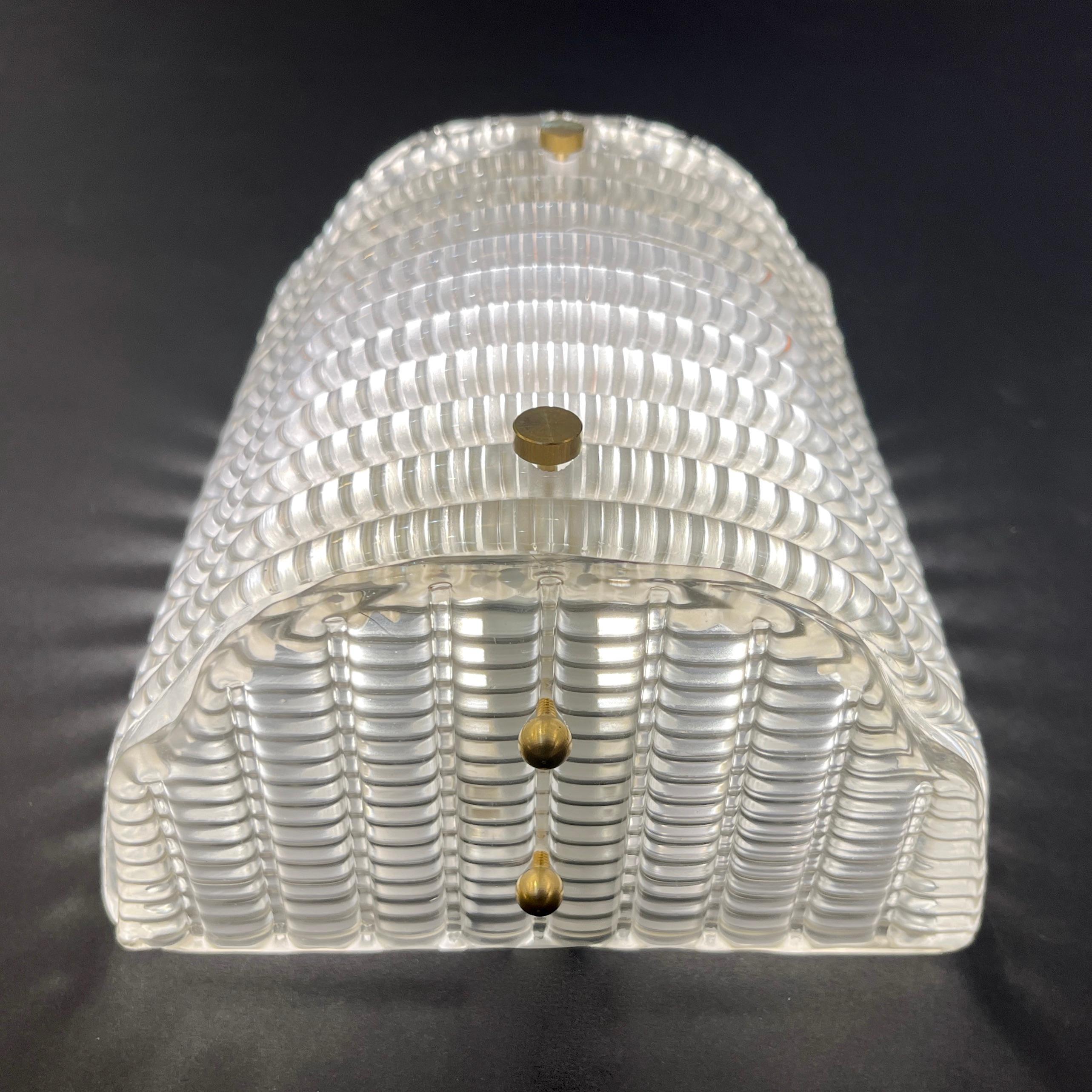 New Italian Organic Modern Crystal Molded Pattern Murano Glass Brass Wall Lights For Sale 2