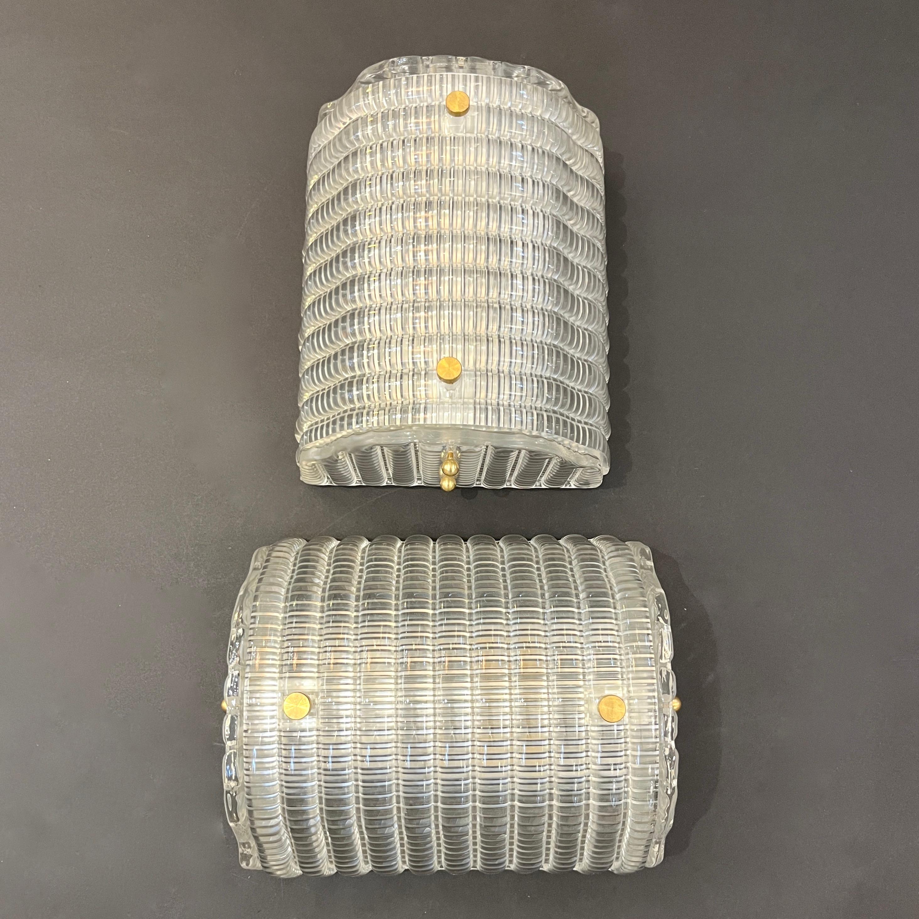 New Italian Organic Modern Crystal Molded Pattern Murano Glass Brass Wall Lights For Sale 3