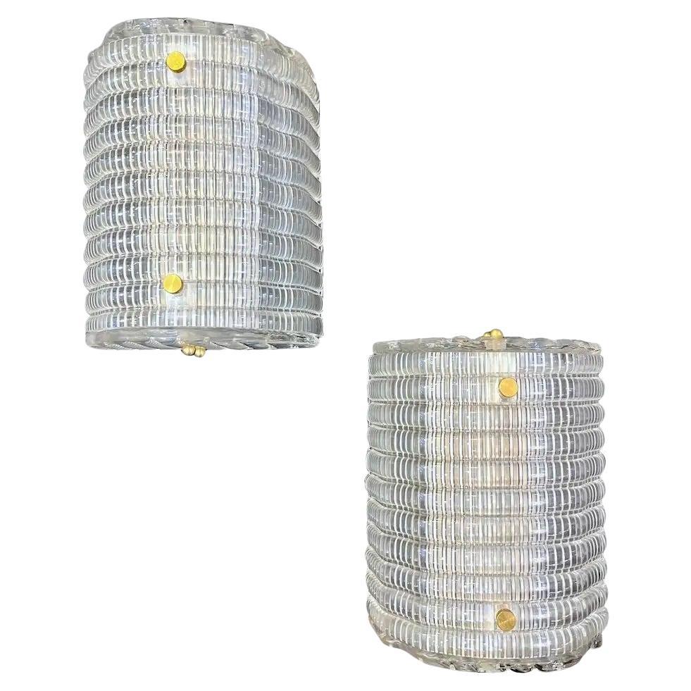 New Italian Organic Modern Crystal Molded Pattern Murano Glass Brass Wall Lights For Sale