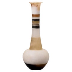 New Italian White Alabaster Vase with Contrasting Dark Bands