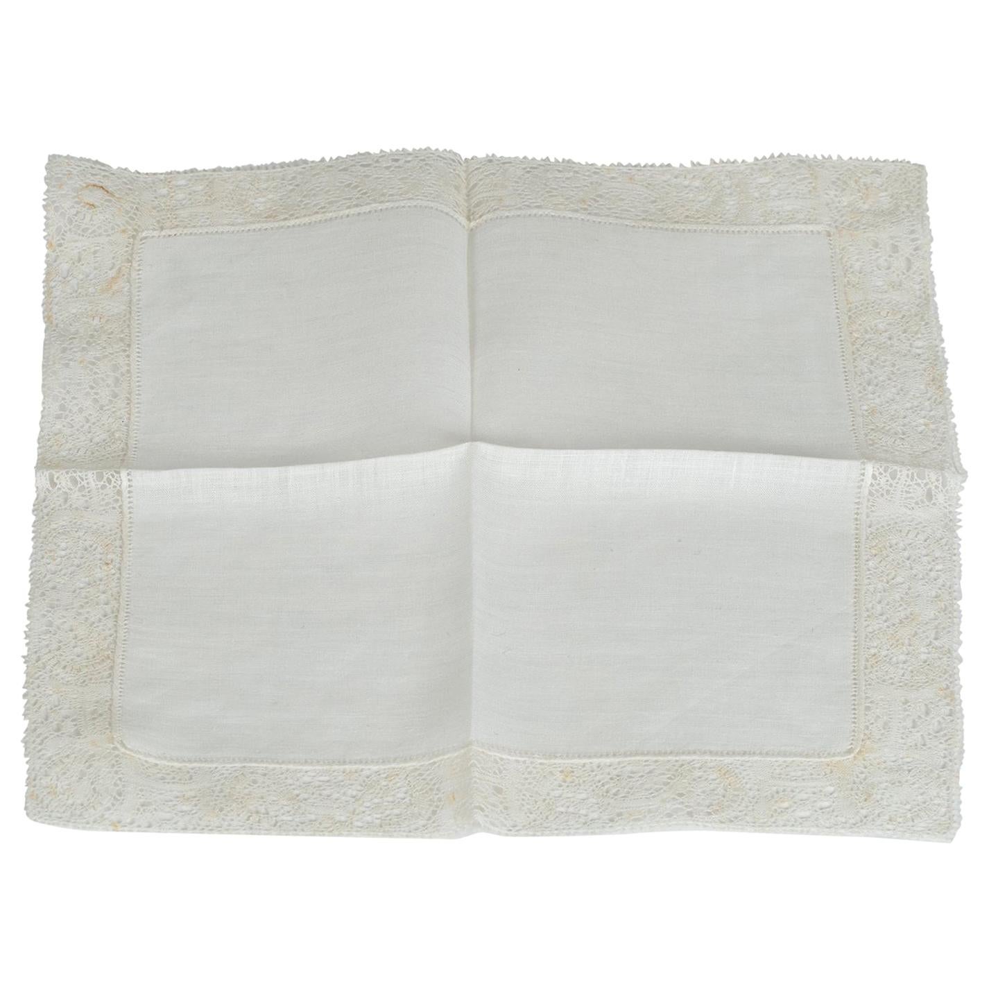 New Ivory Belgian Lace and Linen Wedding Handkerchief – Original Package, 1950s