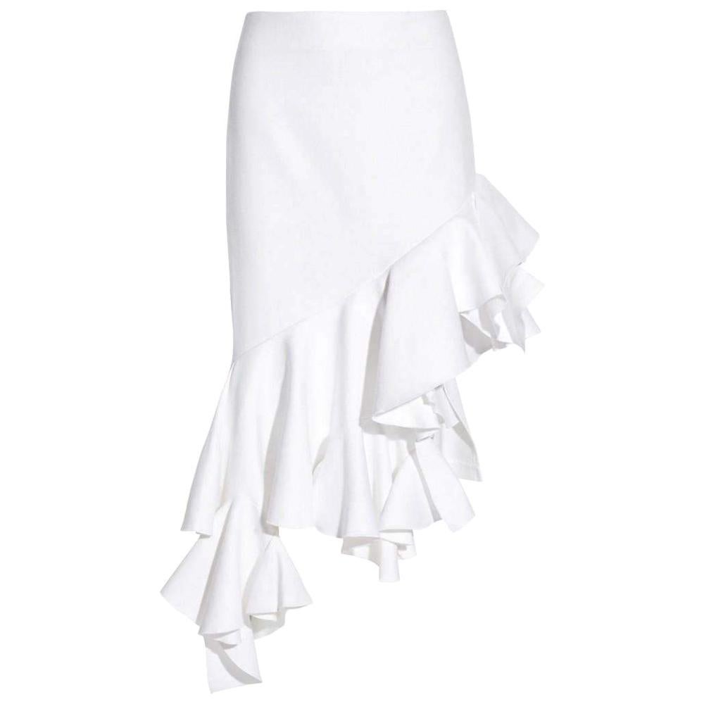 New Jacquemus Asymmetric Ruffle White Skirt FR42 US 8-10 For Sale