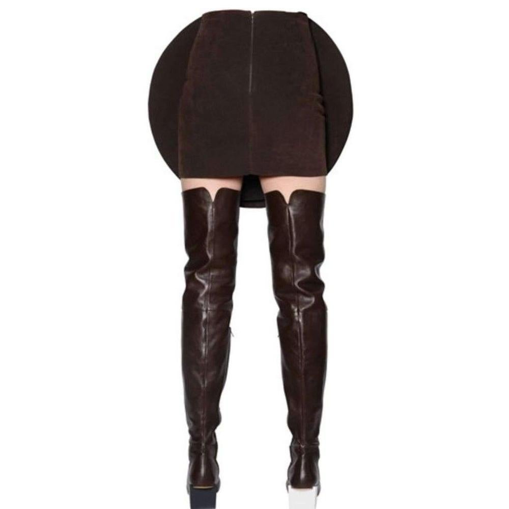 Women's NEW Jacquemus Brown Circle Faux Suede Skirt FR42 US 8-10 For Sale
