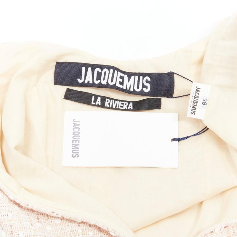 new JACQUEMUS La Riviera Valoria beige fringed tweed halter mini dress FR38 M 6