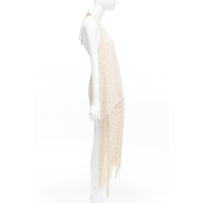 Women's new JACQUEMUS La Riviera Valoria beige fringed tweed halter mini dress FR38 M