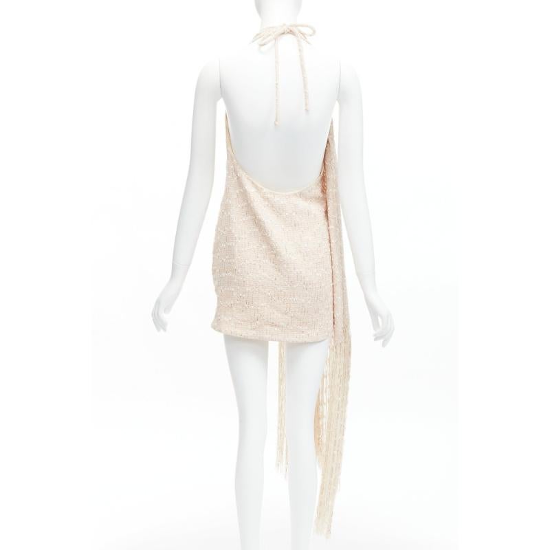 new JACQUEMUS La Riviera Valoria beige fringed tweed halter mini dress FR38 M 1
