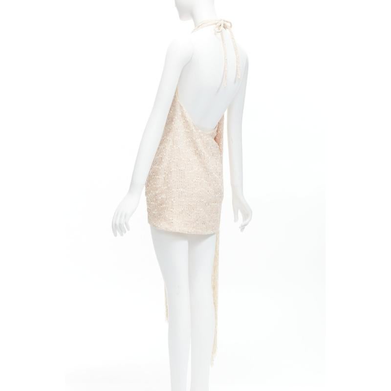 new JACQUEMUS La Riviera Valoria beige fringed tweed halter mini dress FR38 M 2