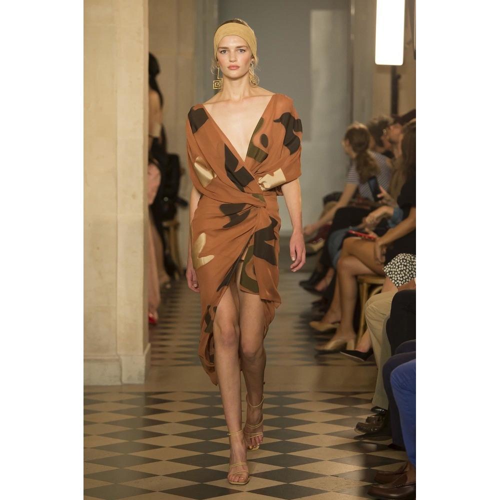 Brown New Jacquemus 'La Robe Henri' Print Drape Midi Dress FR36 US 2-4 For Sale