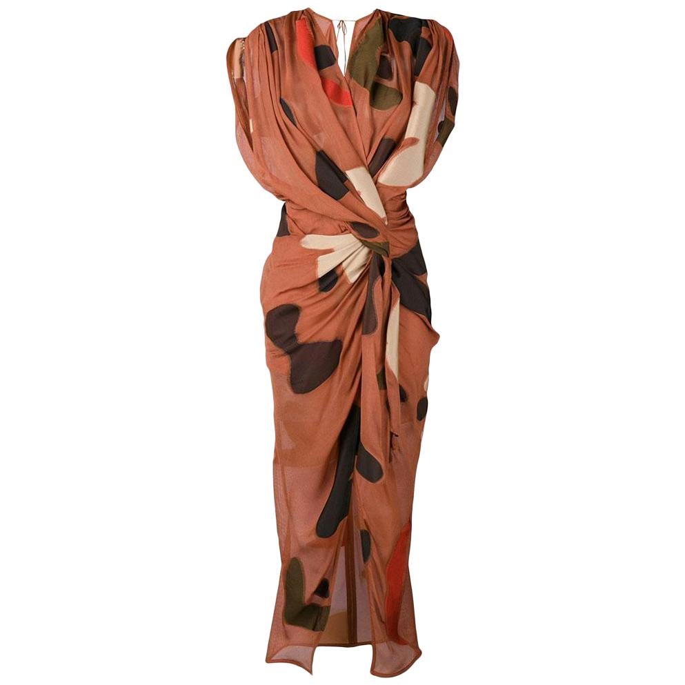 New Jacquemus 'La Robe Henri' Print Drape Midi Dress FR36 US 2-4 For Sale