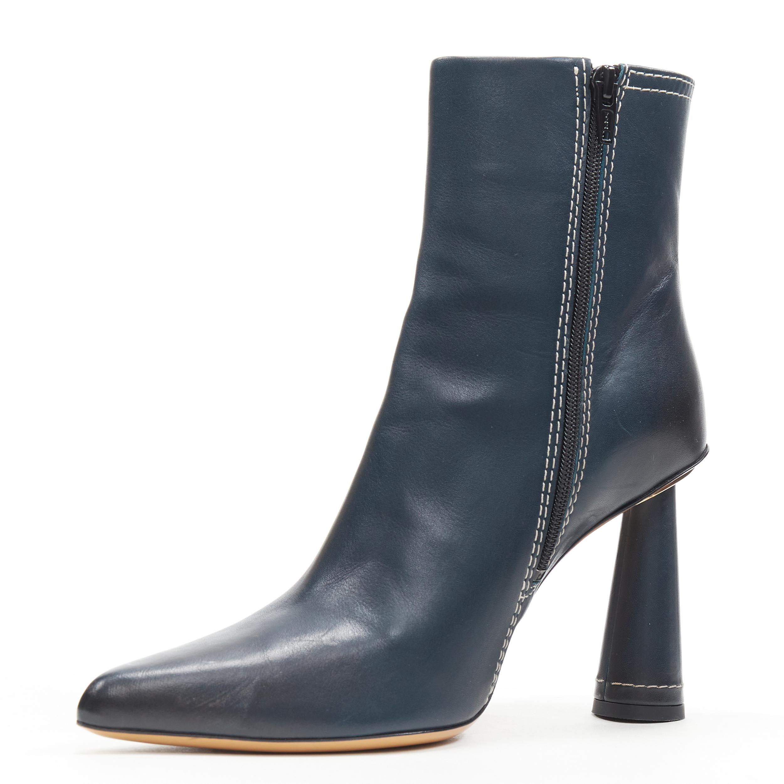 new JACQUEMUS Les Bottes Toula navy blue stitch cone heel ankle bootie EU39 In New Condition In Hong Kong, NT