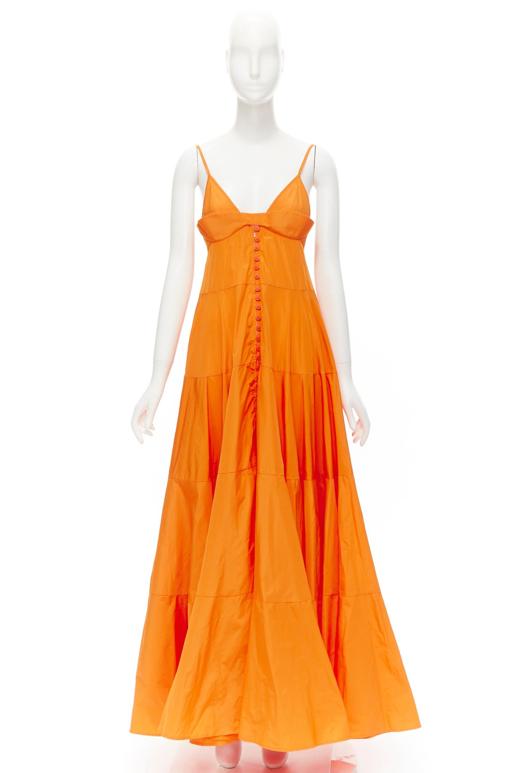 new JACQUEMUS Runway orange long tafetta button front maxi dress gown IT34 XS For Sale 2