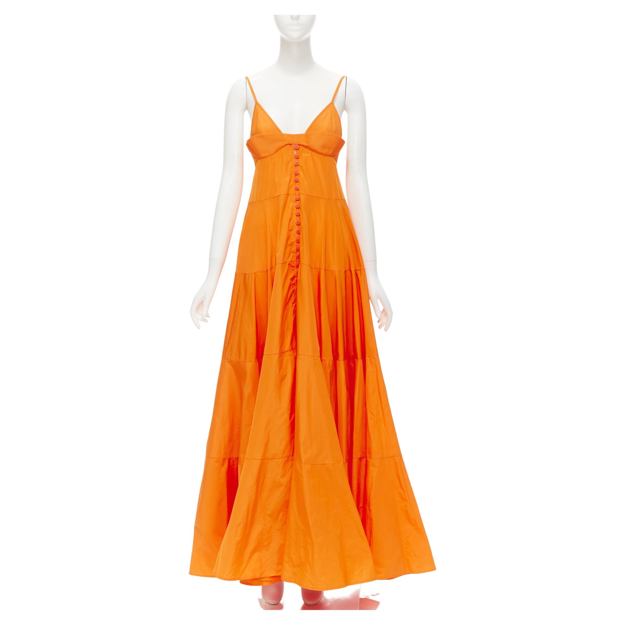 new JACQUEMUS Runway orange long tafetta button front maxi dress gown IT34 XS For Sale