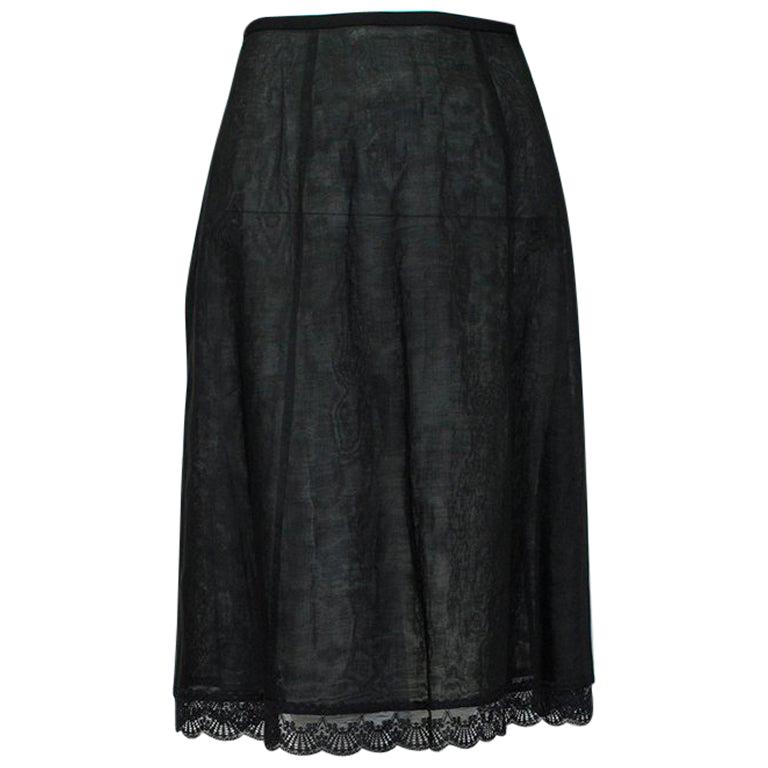 New Jacques Fath Paris Black Demi-Couture Linen A-Line Skirt - Medium, 1990s