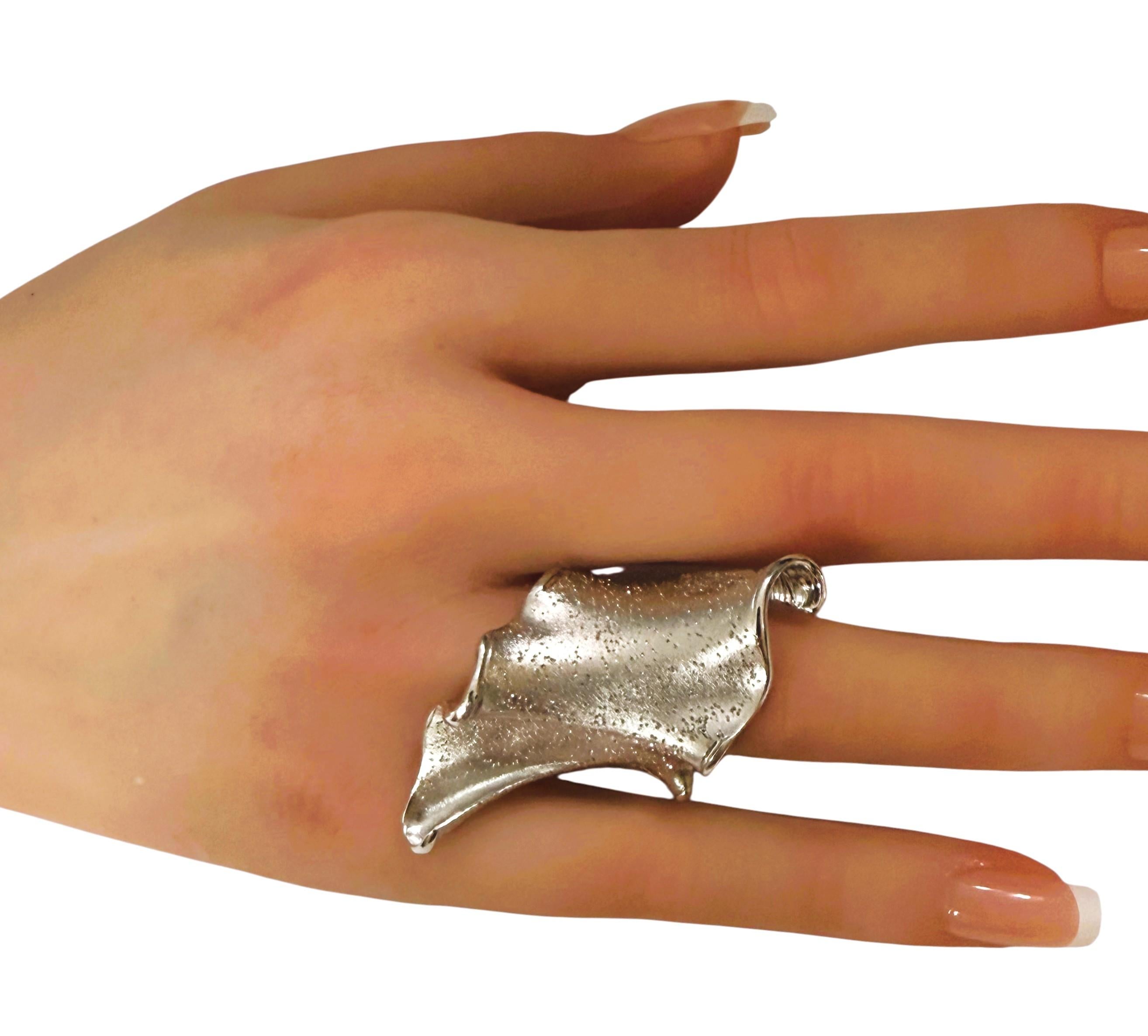 Neu JCM Italien 14k Weißgold über Sterling Silber 925 Brutalist Ring Größe 8 im Angebot 5