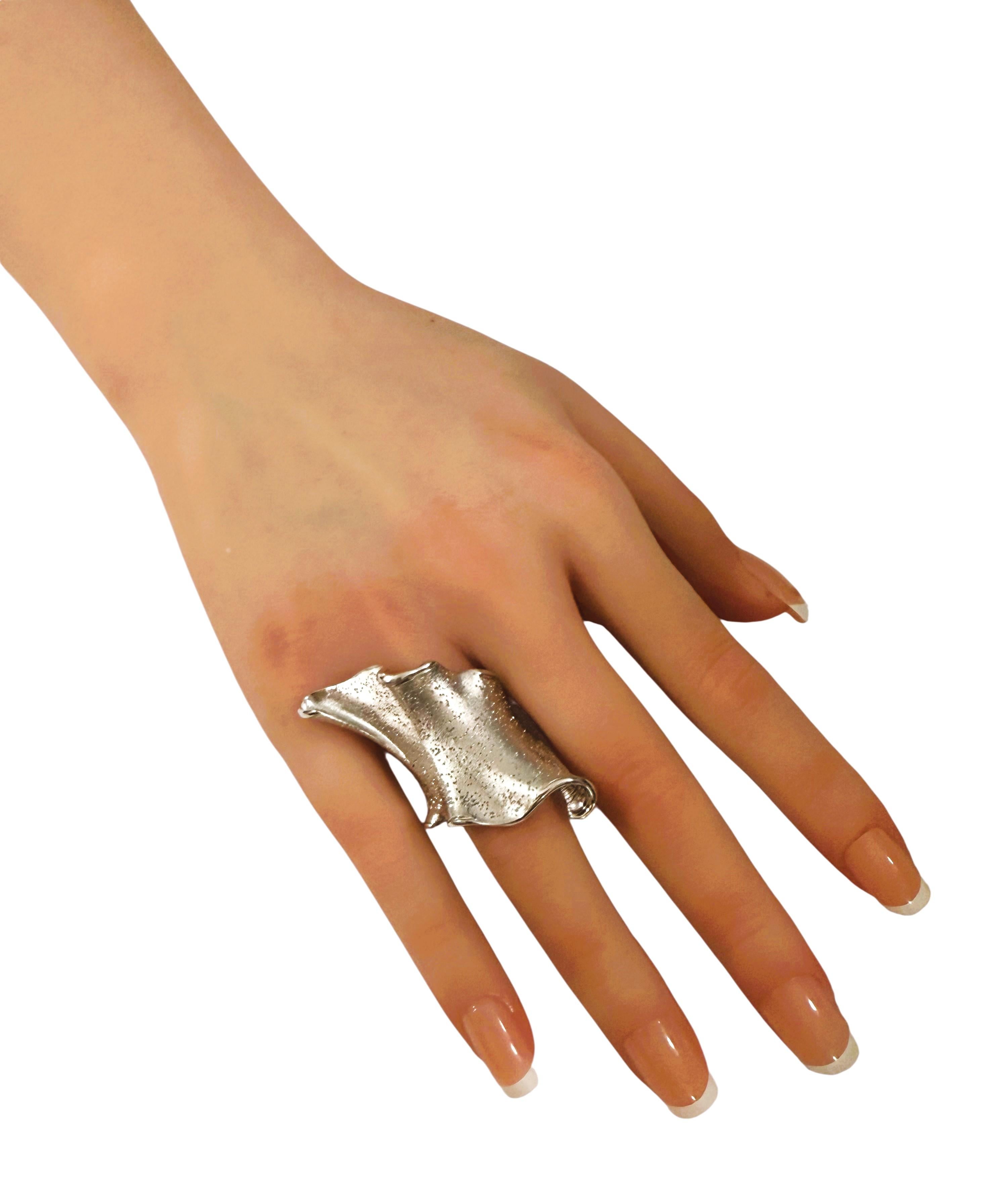 Neu JCM Italien 14k Weißgold über Sterling Silber 925 Brutalist Ring Größe 8 im Angebot 3