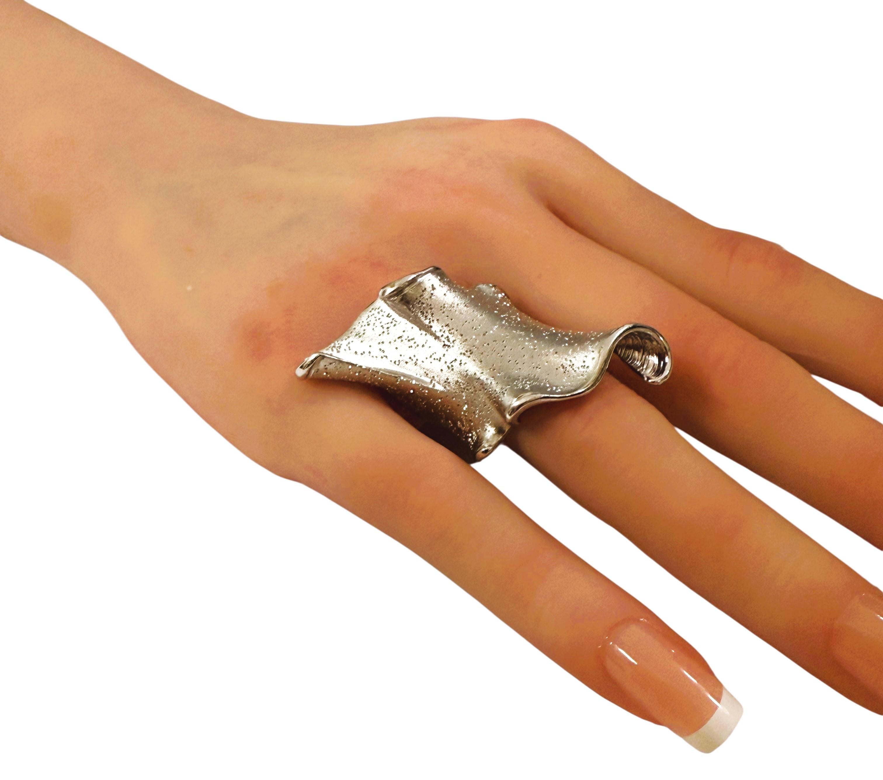 Neu JCM Italien 14k Weißgold über Sterling Silber 925 Brutalist Ring Größe 8 im Angebot 4