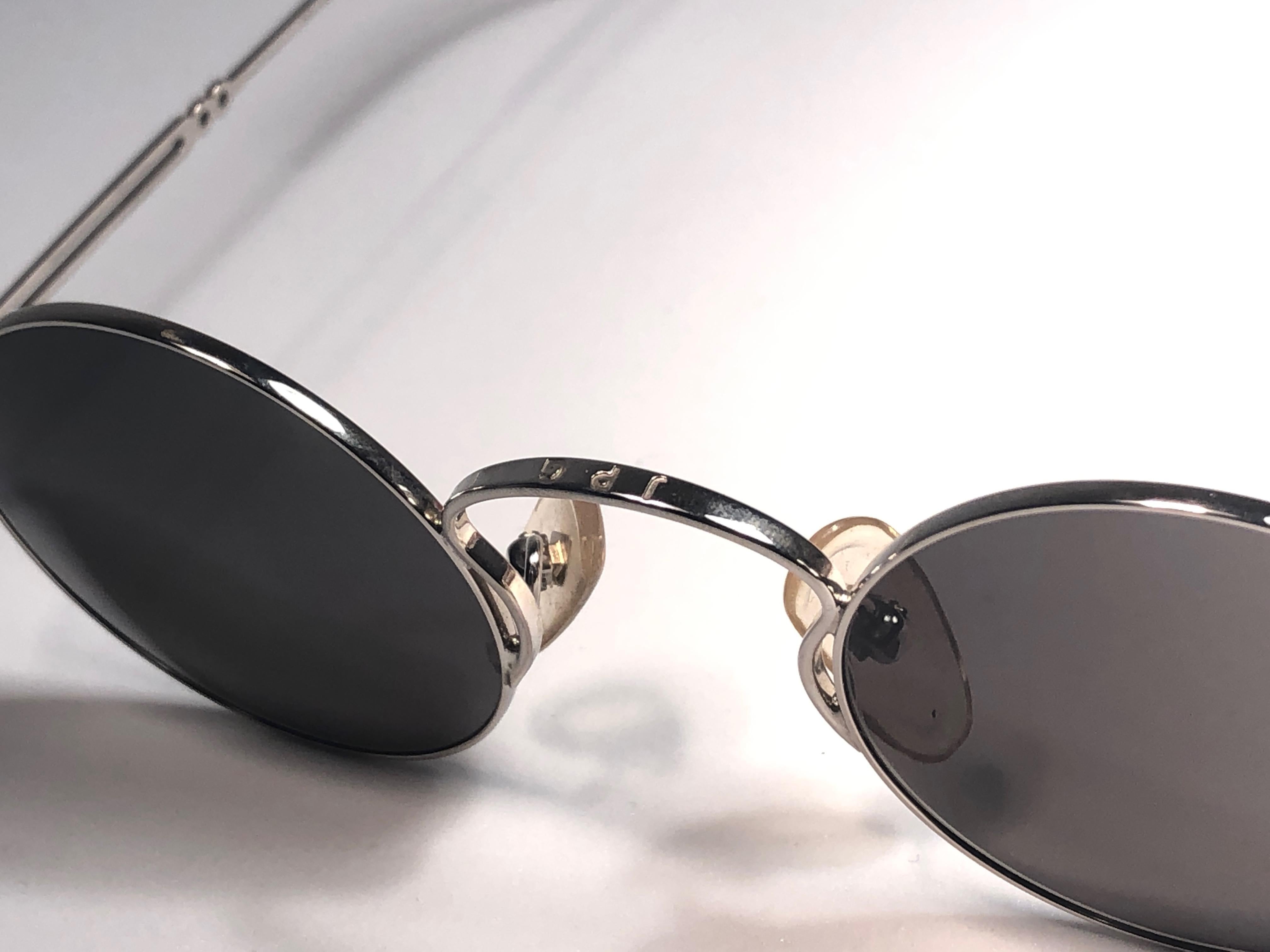 Women's or Men's New Jean Paul Gaultier 55 0172 Oval Silver Sunglasses 1990's Made in Japan 