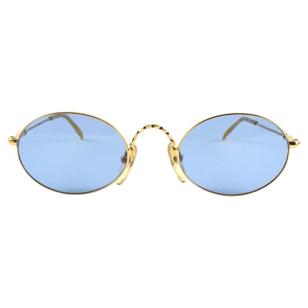 New Jean Paul Gaultier 55 0175 Oval Small Blue Lenses 1990's Made in Japan 