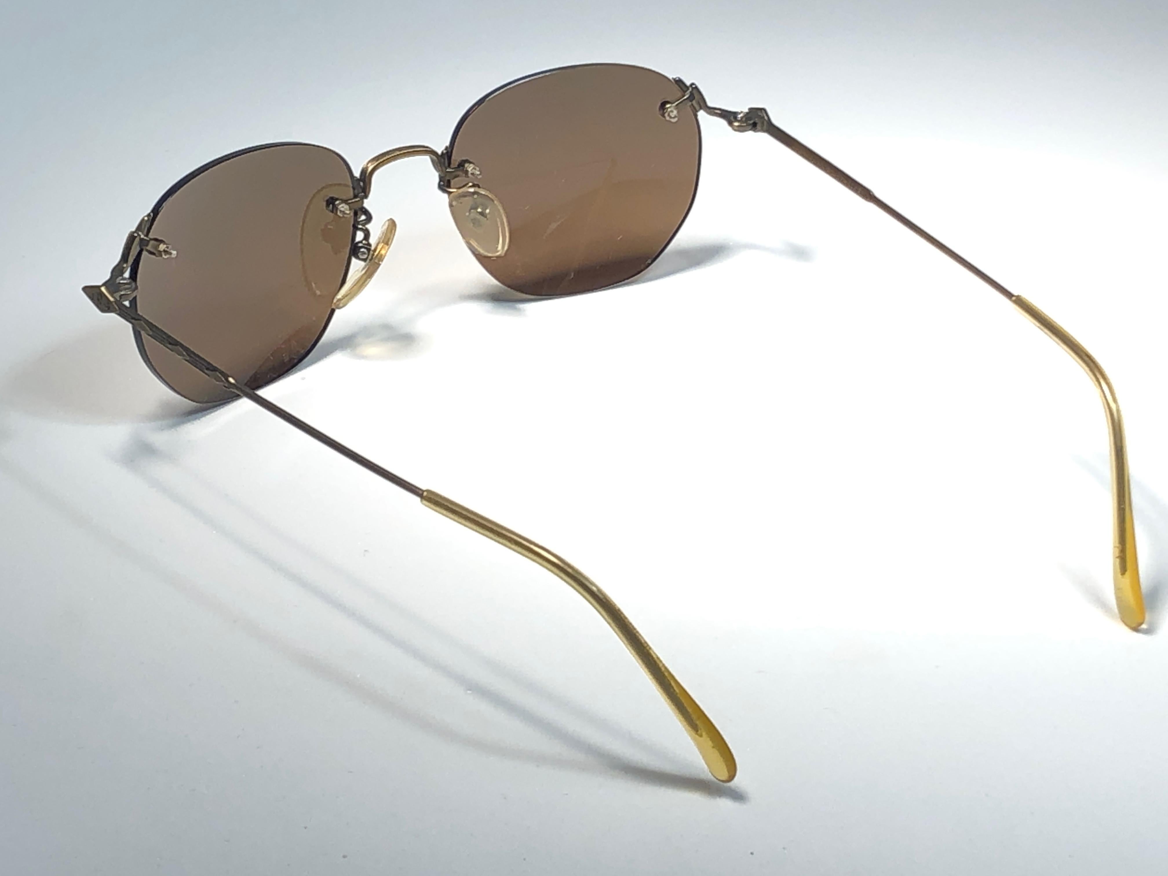 Jean Paul Gaultier - Lunettes de soleil en cuivre sans monture 55 1177, neuves, fabriquées au Japon, années 1990 en vente 2