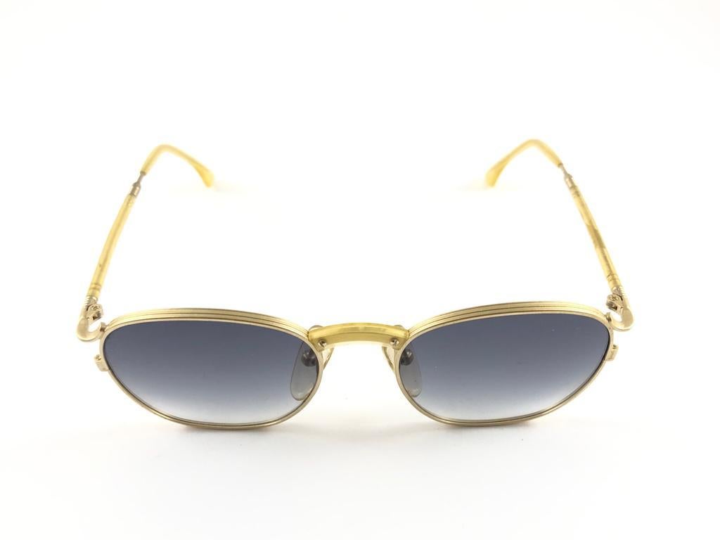 Gray New Jean Paul Gaultier 55 1271  Oval Gold Sunglasses 1990's Made in Japan For Sale