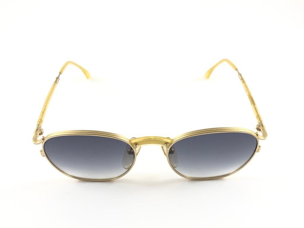 Gray New Jean Paul Gaultier 55 1271  Oval Gold Sunglasses 1990's Made in Japan  For Sale