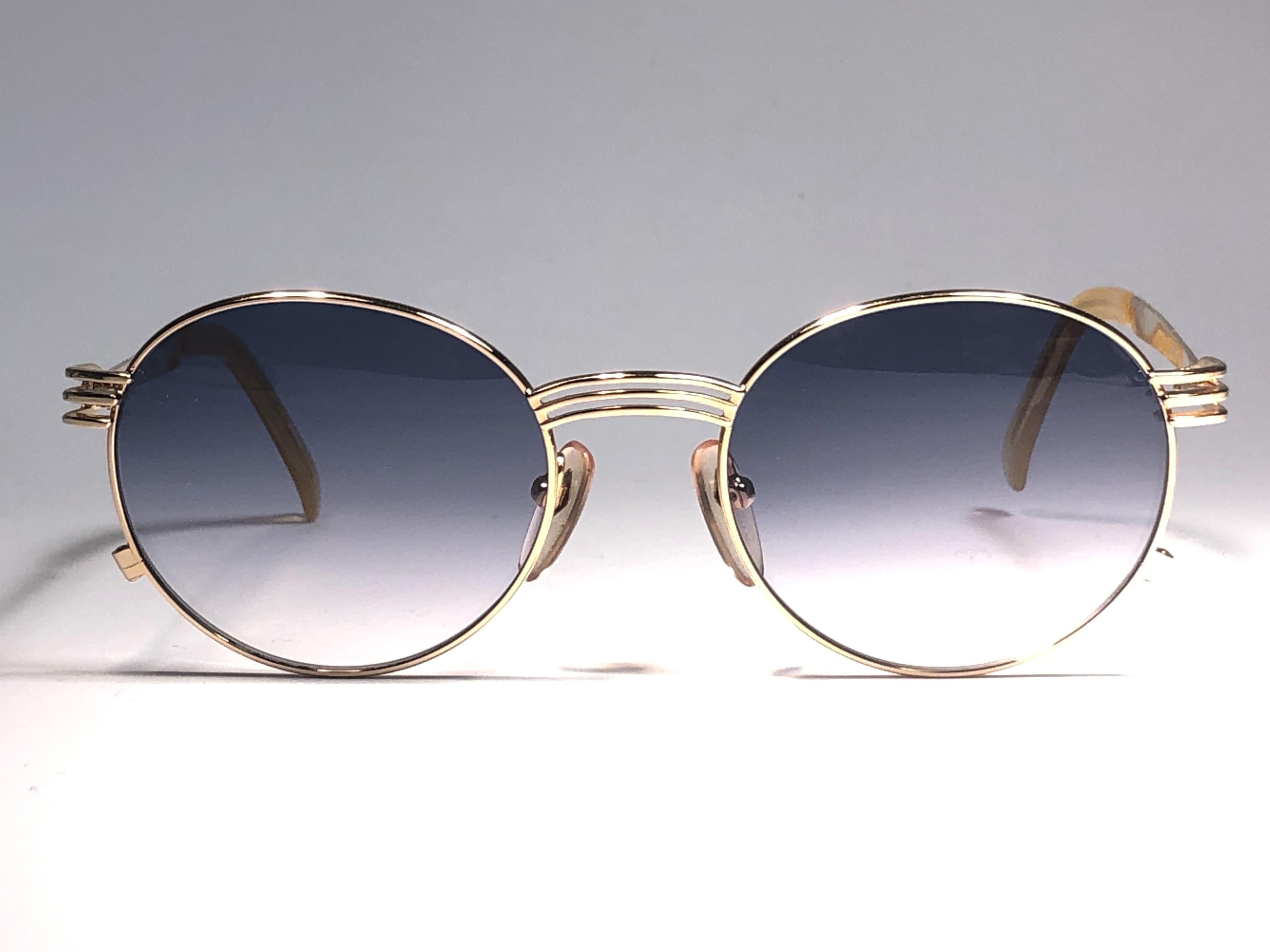 Gray New Jean Paul Gaultier 55 3174 Oval Gold Fork Sunglasses 1990's Japan 