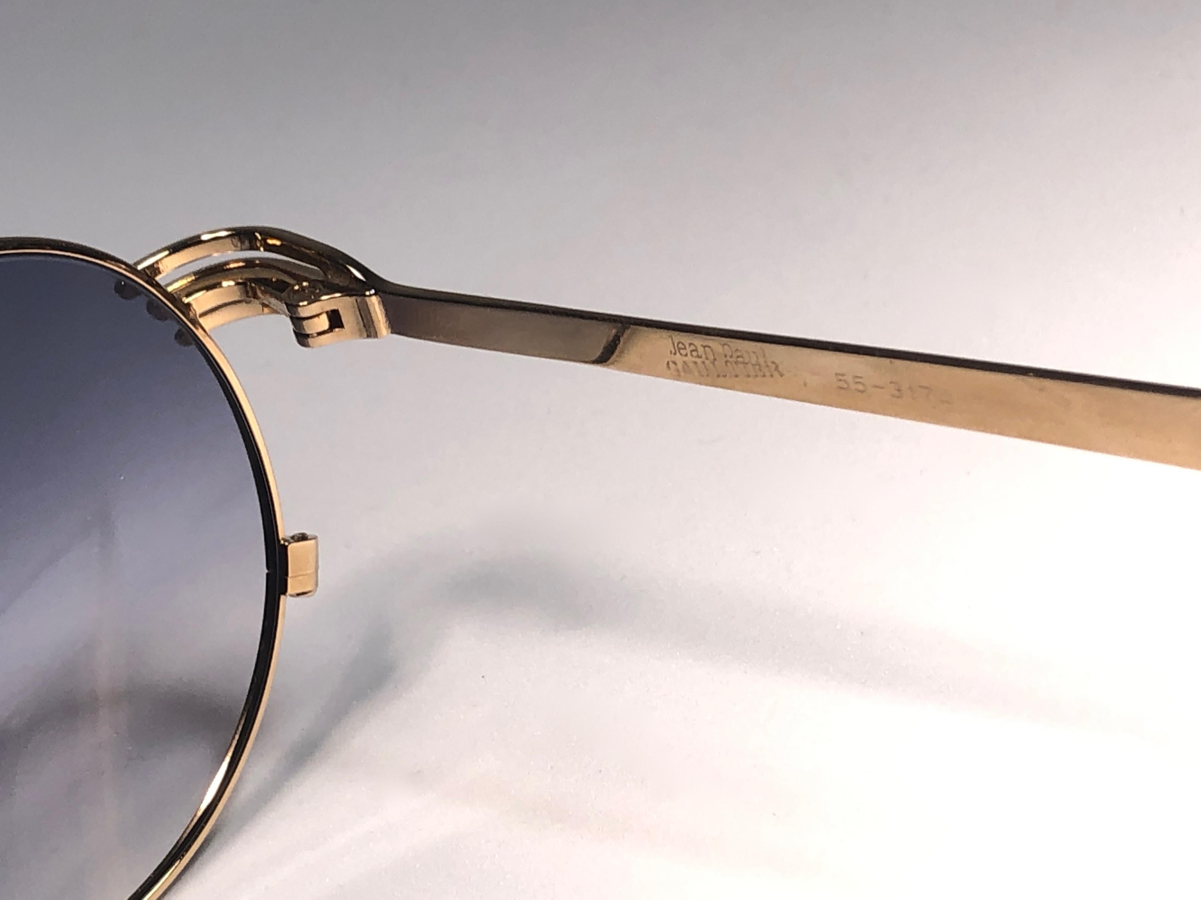 New Jean Paul Gaultier 55 3174 Oval Gold Fork Sunglasses 1990's Japan  In New Condition In Baleares, Baleares