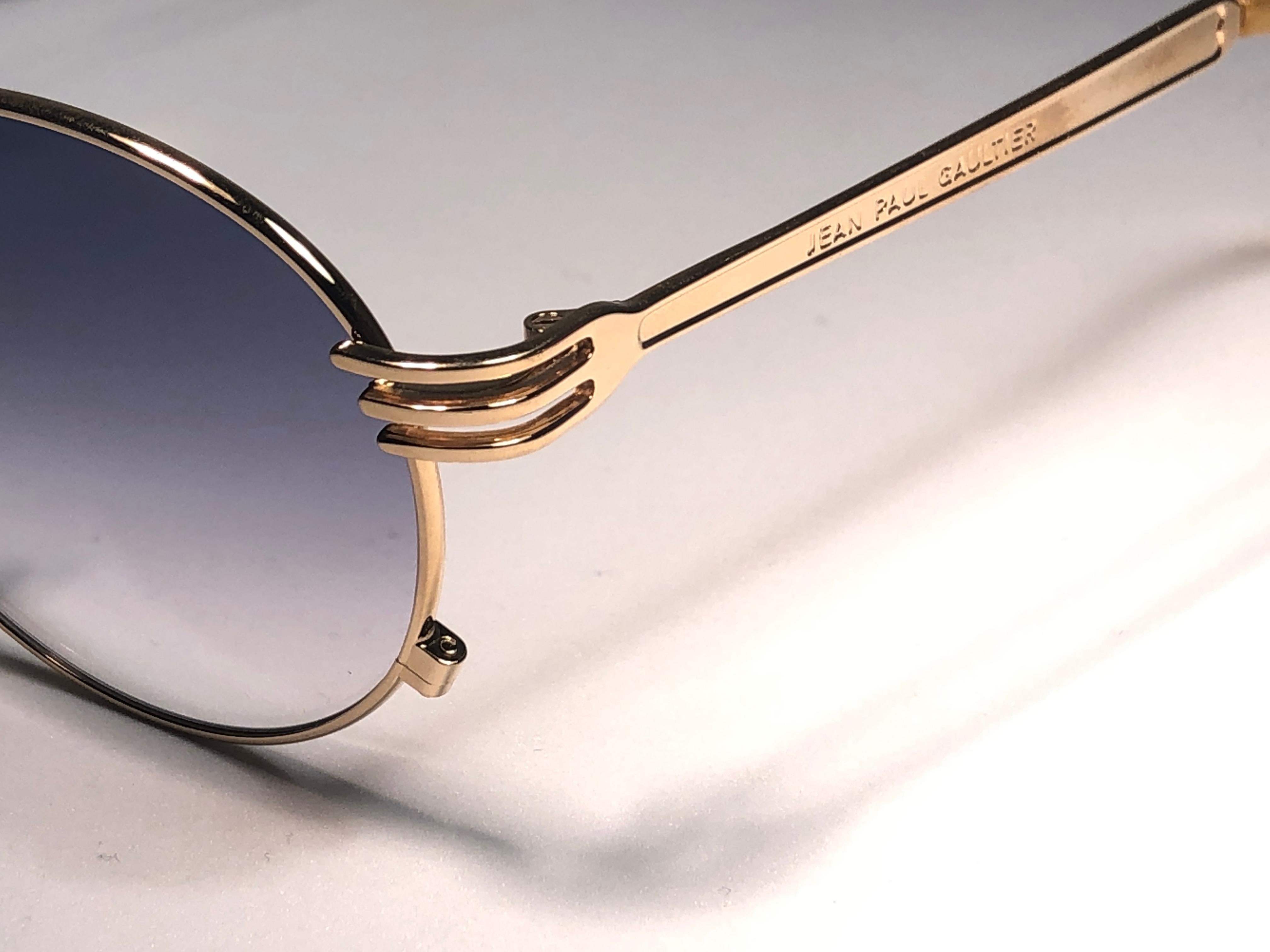 Women's or Men's New Jean Paul Gaultier 55 3174 Oval Gold Fork Sunglasses 1990's Japan 