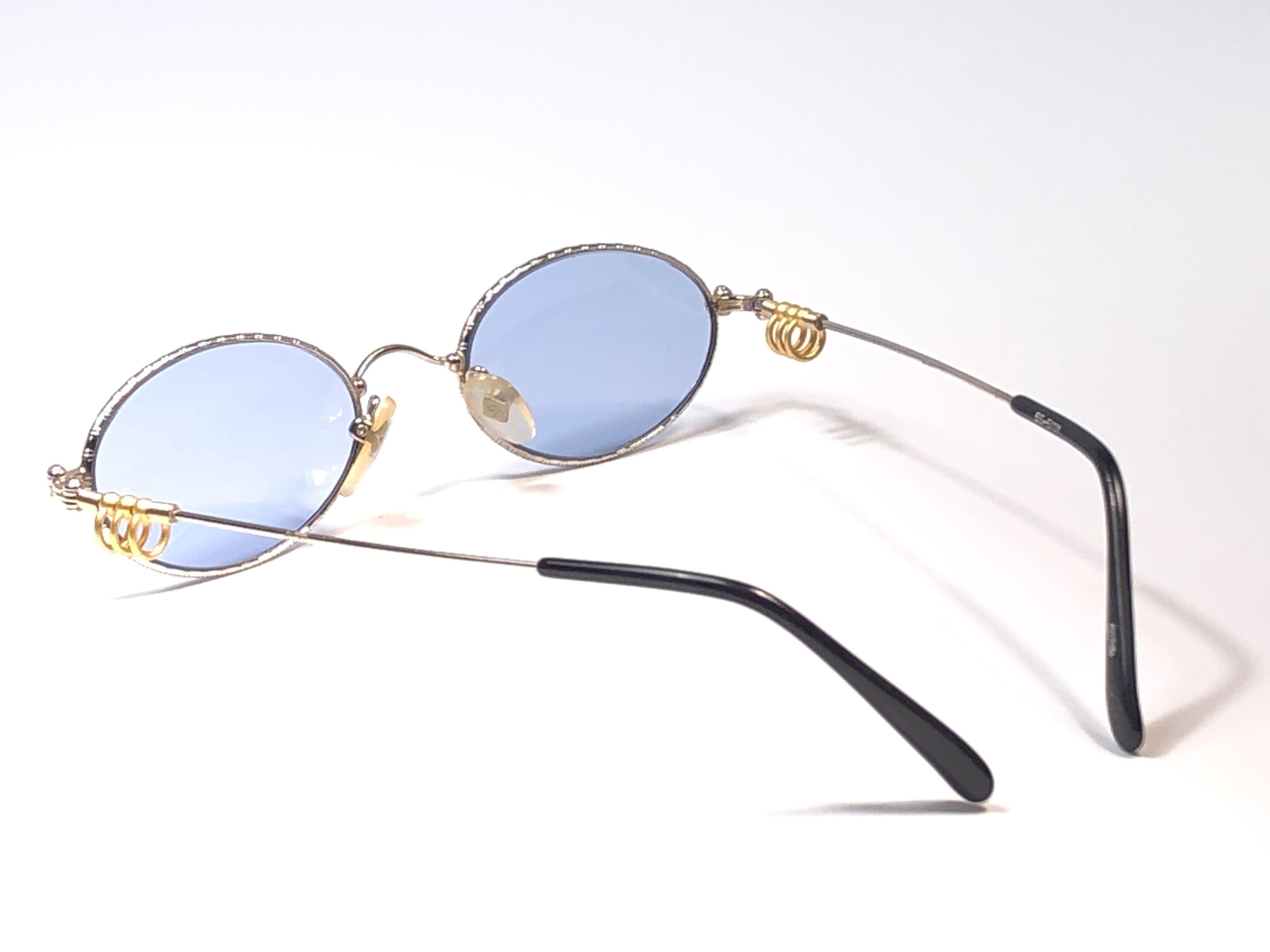 Gray New Jean Paul Gaultier 55 5101 Oval Silver & Gold Sunglasses 1990's Japan 