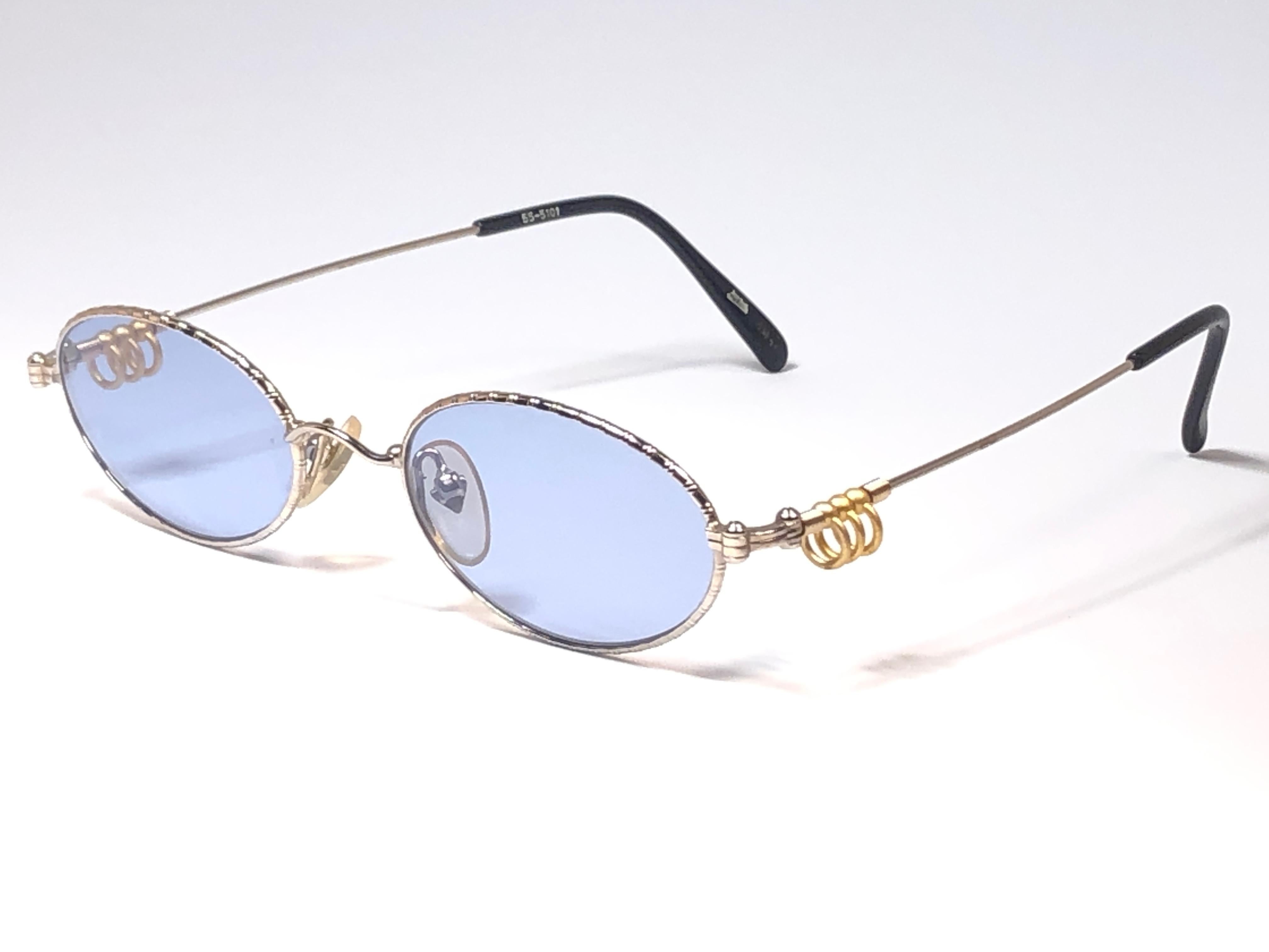 New Jean Paul Gaultier 55 5101 Oval Silver & Gold Sunglasses 1990's Japan  3