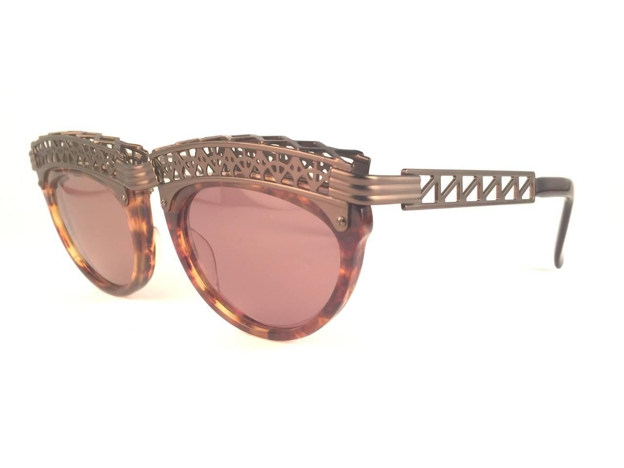 Brown New Jean Paul Gaultier 56 0271 Eiffel Tower Tortoise Collector Item 1990's Japan For Sale