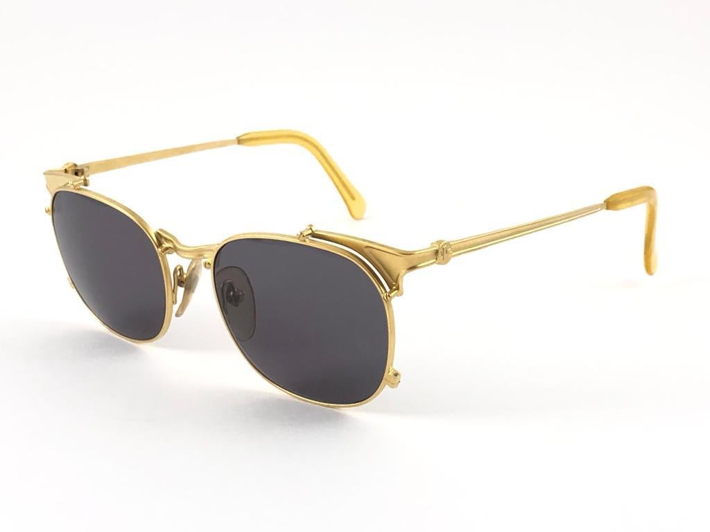 Gray New Jean Paul Gaultier 56 2175 Gold Brown Lens Sunglasses 1990's  For Sale