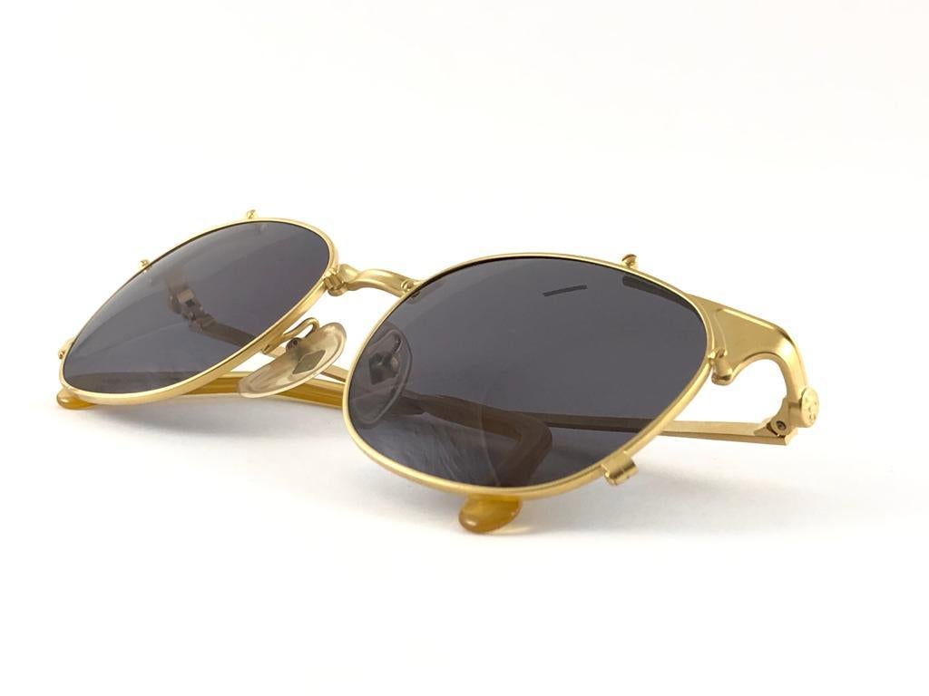 New Jean Paul Gaultier 56 2175 Gold Brown Lens Sunglasses 1990's  In New Condition For Sale In Baleares, Baleares