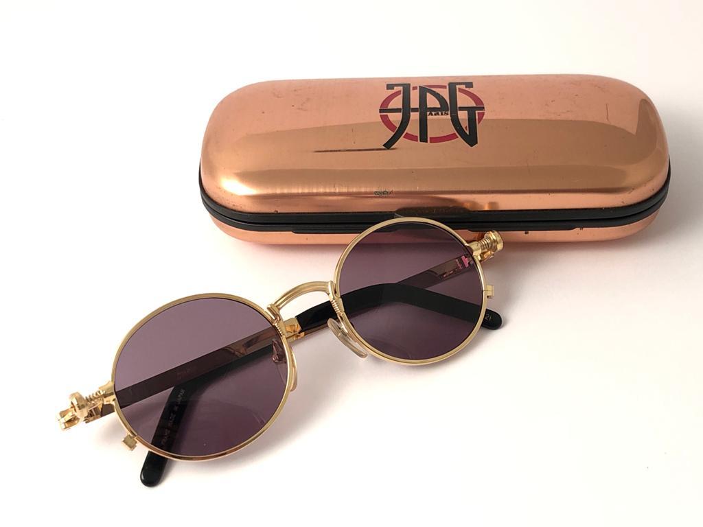 New Jean Paul Gaultier 56 4178 Round Gold Brown Lens Sunglasses 1990's  4