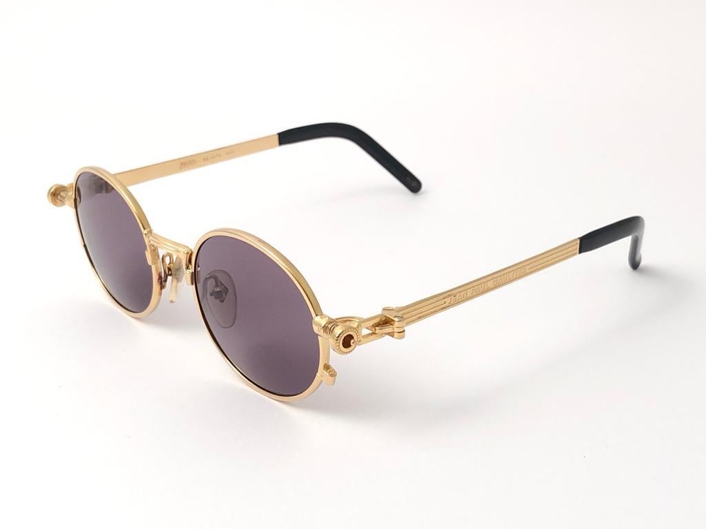New Jean Paul Gaultier 56 4178 Round Gold Brown Lens Sunglasses 1990's  In New Condition In Baleares, Baleares