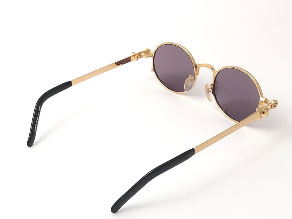 Women's or Men's New Jean Paul Gaultier 56 4178 Round Gold Brown Lens Sunglasses 1990's 