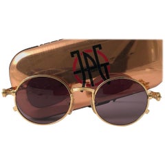 New Jean Paul Gaultier 56 4178 Round Gold Matte Brown Lens Sunglasses 1990's 