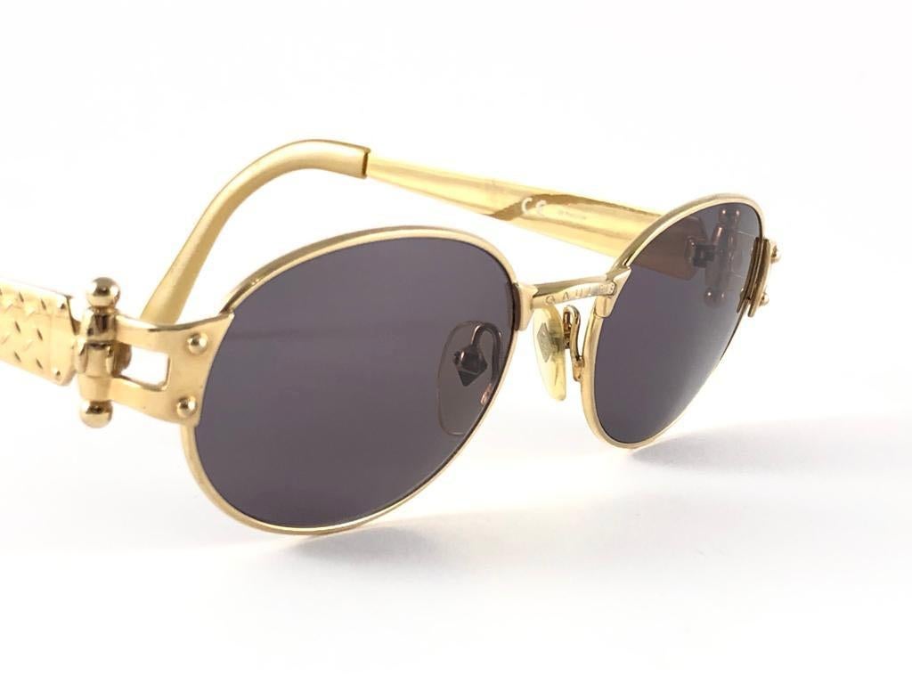 Women's or Men's New Jean Paul Gaultier 56 6104 Oval Gold Sunglasses 1990's Made in Japan 